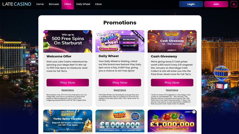 Late Casino — Promotions page