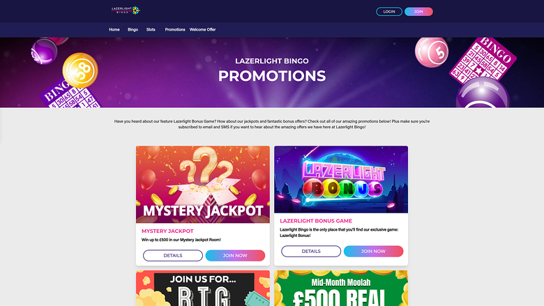 Lazerlight Bingo Casino — Promotions page