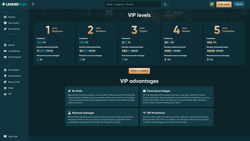 Legend Play Casino — VIP section