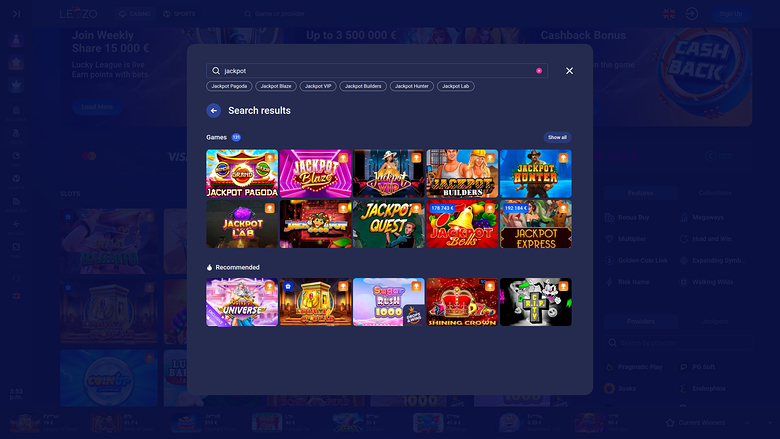 Legzo Casino — Jackpot games