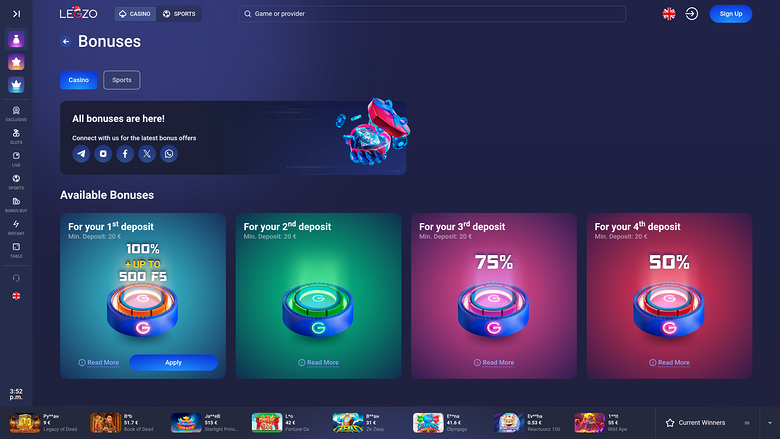 Legzo Casino — Promotions page