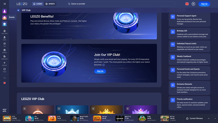 Legzo Casino — VIP section