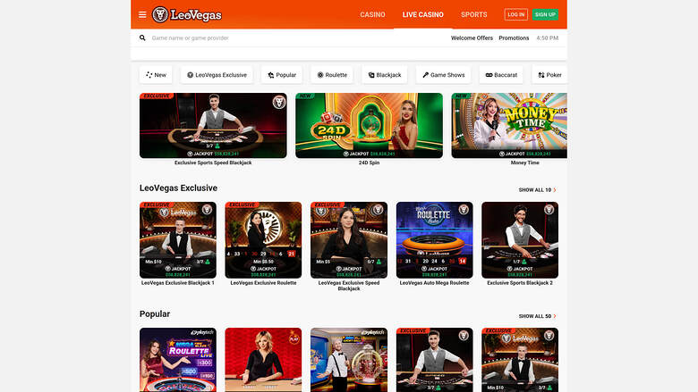 LeoVegas Casino — Live dealer lobby