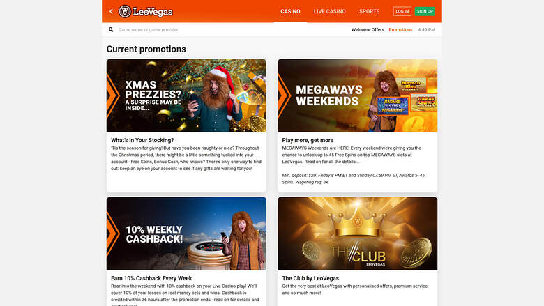 LeoVegas Casino — Promotions page