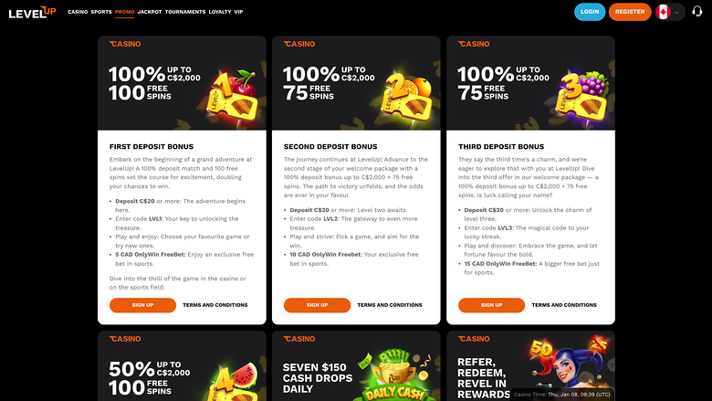 LevelUp Casino — Promotions page