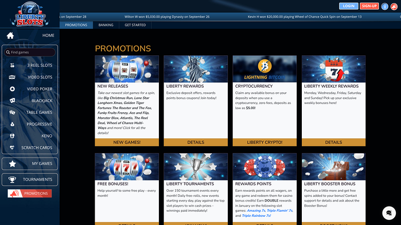 Liberty Slots Casino — Promotions page