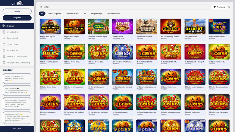 LiliBet Casino — Jackpot games