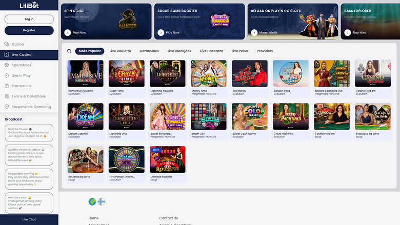 LiliBet Casino — Live dealer lobby