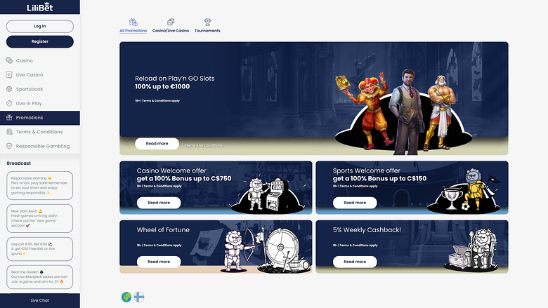 LiliBet Casino — Promotions page