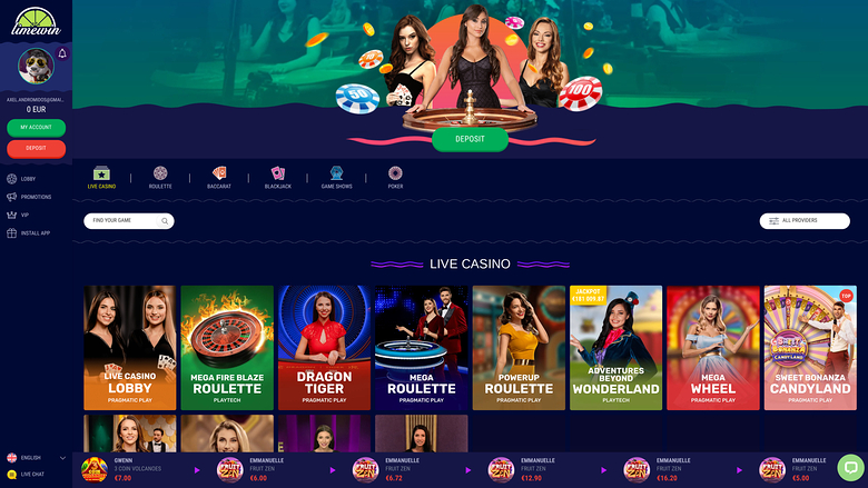 Limewin Casino — Live dealer lobby