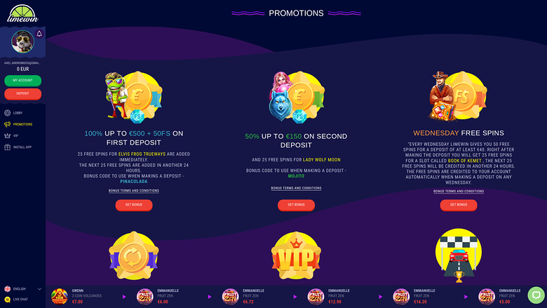 Limewin Casino — Promotions page