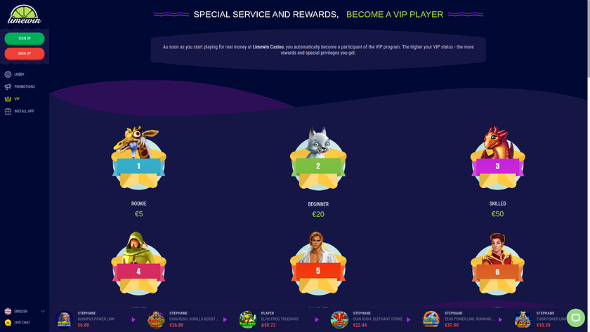 Limewin Casino — VIP section