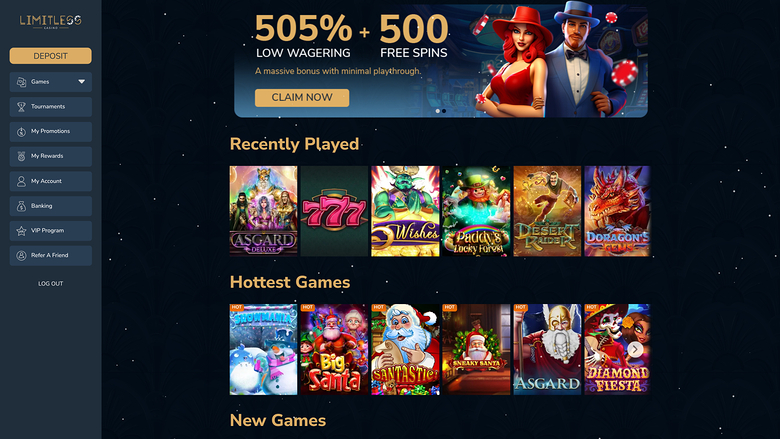 Limitless Casino — Homepage