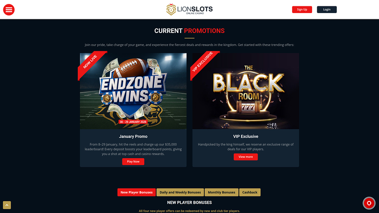 Lion Slots Casino — Promotions page