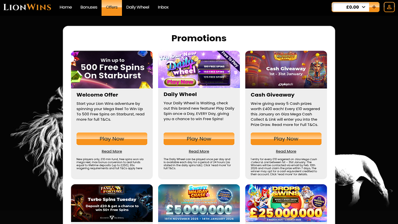 Lion Wins Casino — Promotions page