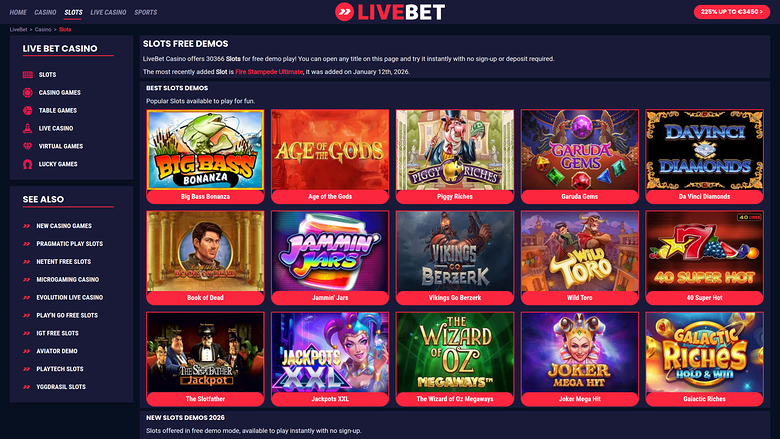 LiveBet Casino — Games lobby