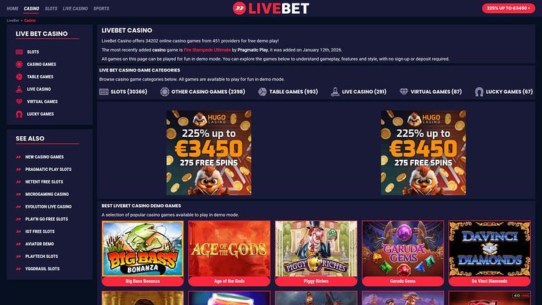 LiveBet Casino — Homepage