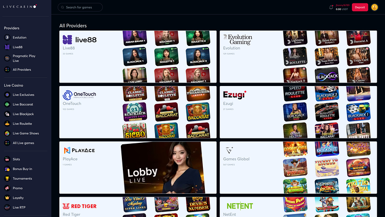 LiveCasino — Games by studio