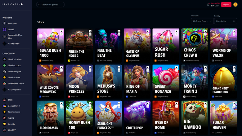 LiveCasino — Games lobby