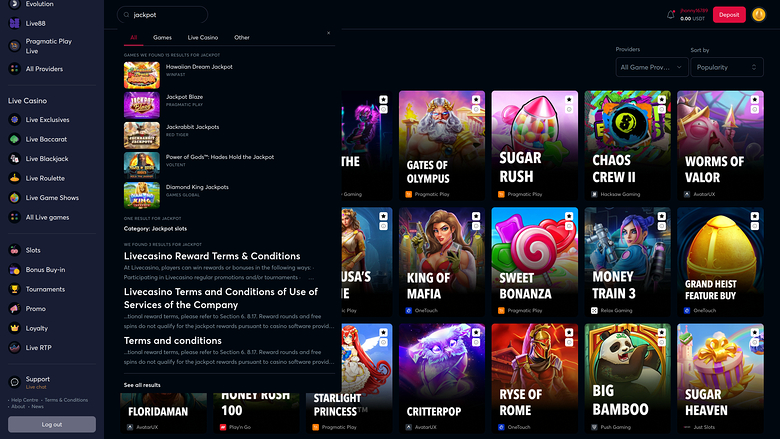LiveCasino — Jackpot games