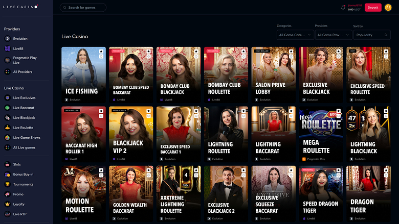 LiveCasino — Live dealer lobby