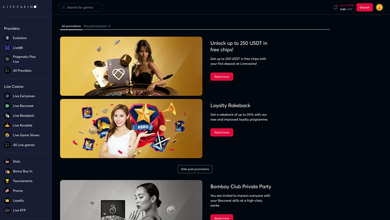 LiveCasino — Promotions page