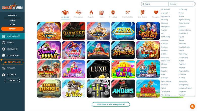 Locowin Casino — Games by studio