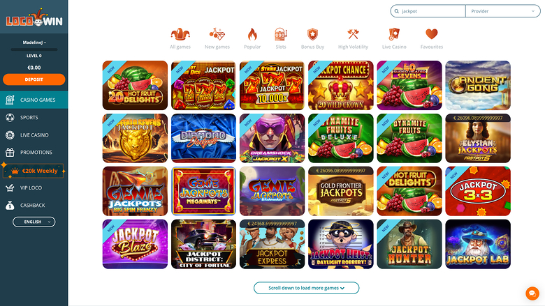 Locowin Casino — Jackpot games