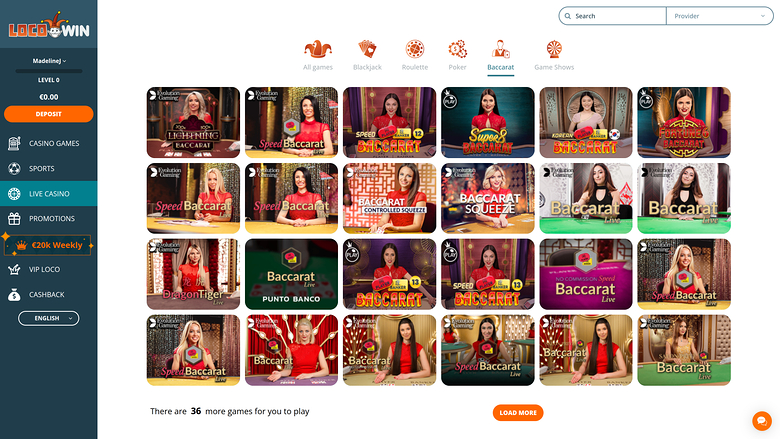 Locowin Casino — Live dealer lobby