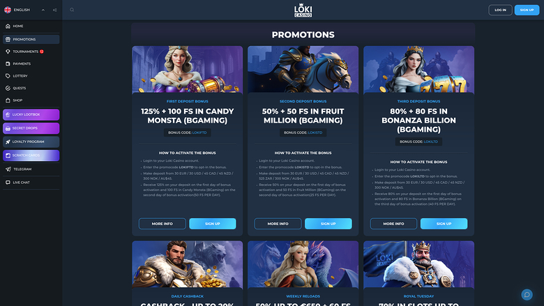 Loki Casino — Promotions page