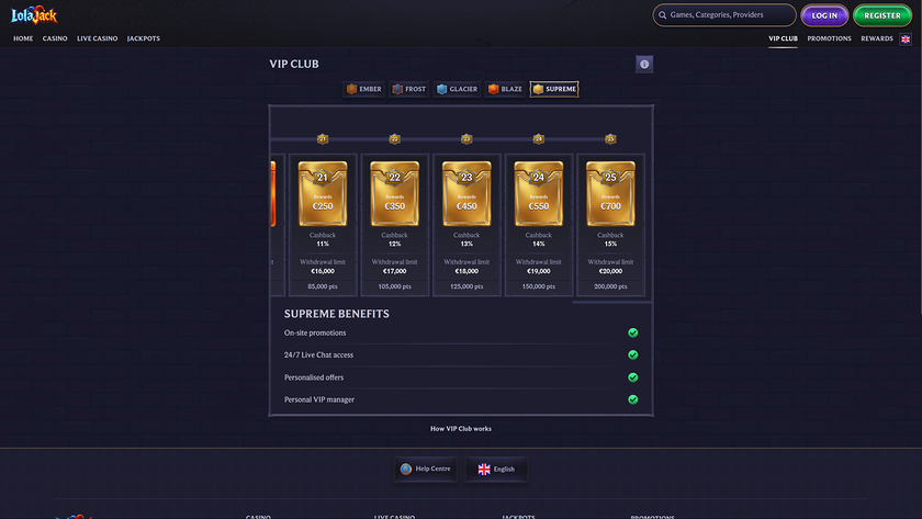 LolaJack Casino — VIP section