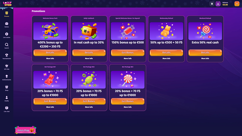 Lolly Spins Casino — Promotions page