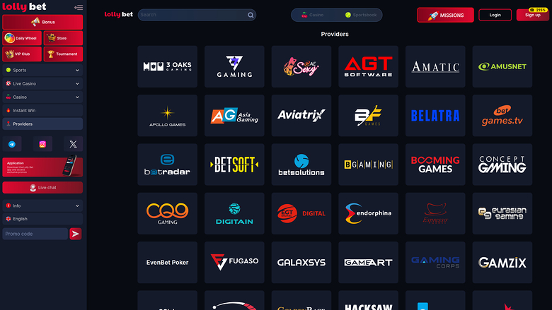 LollyBet Casino — Games by studio