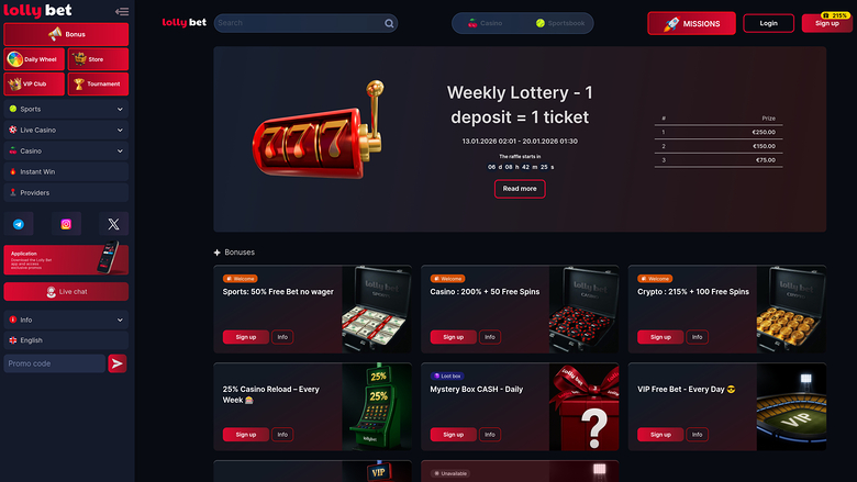 LollyBet Casino — Promotions page