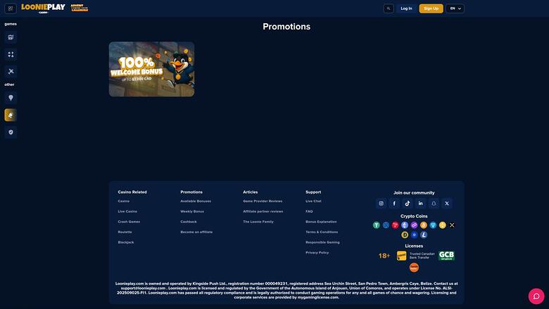 LooniePlay Casino — Promotions page