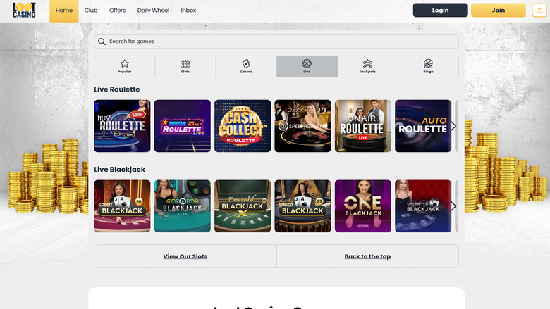 Loot Casino — Live dealer lobby