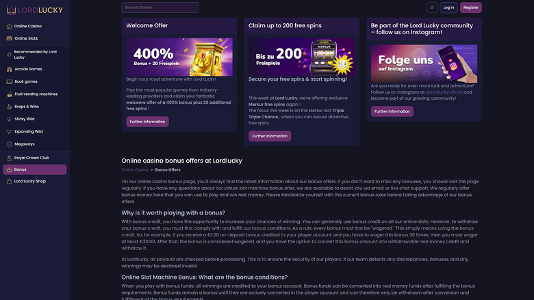 Lord Lucky Casino — Promotions page