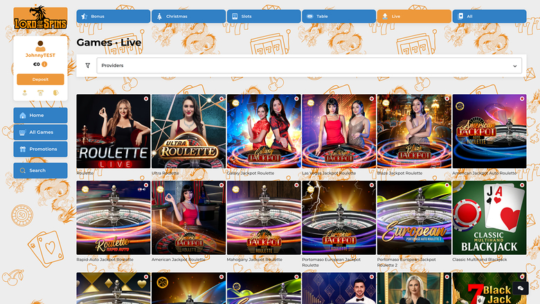 Lord Of The Spins Casino — Live dealer lobby