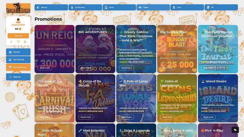 Lord Of The Spins Casino — Promotions page