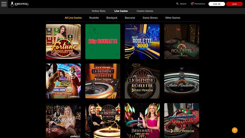 Lord Ping Casino — Live dealer lobby