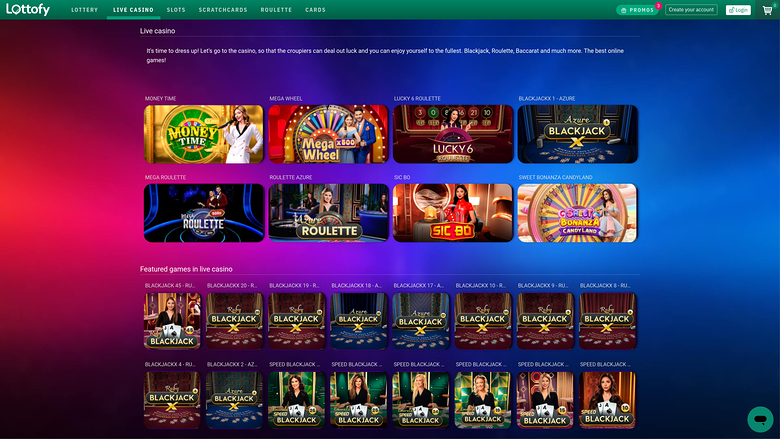 Lottofy Casino — Live dealer lobby