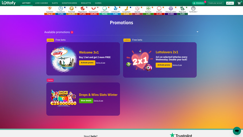 Lottofy Casino — Promotions page