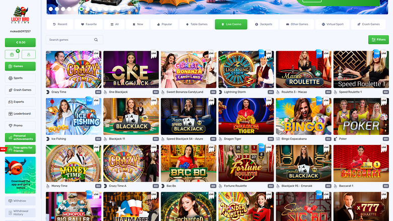 Lucky Bird Casino — Live dealer lobby