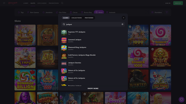 Lucky Circus Casino — Jackpot games