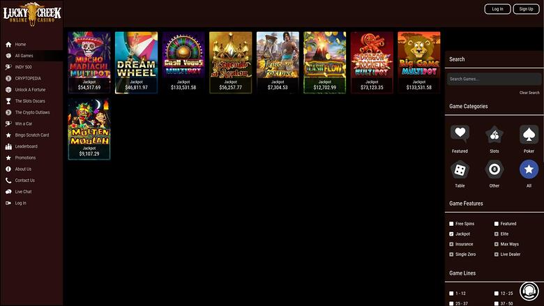 Lucky Creek Casino — Jackpot games