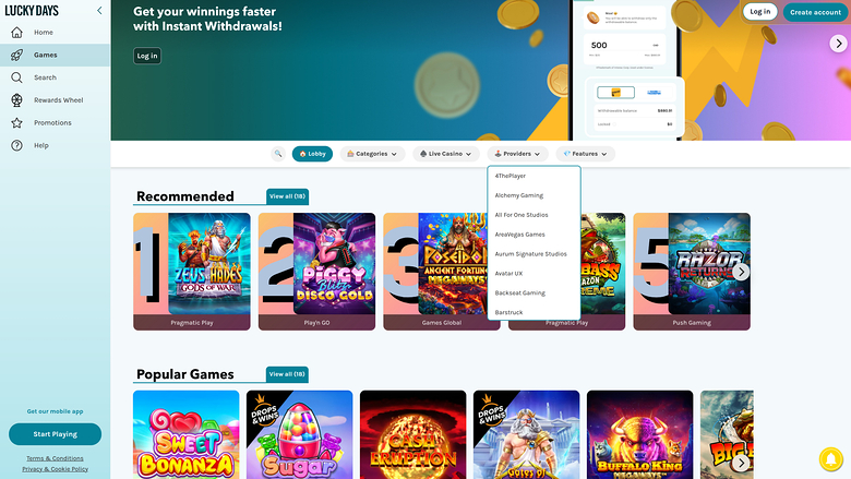 Lucky Days Casino — Games by studio