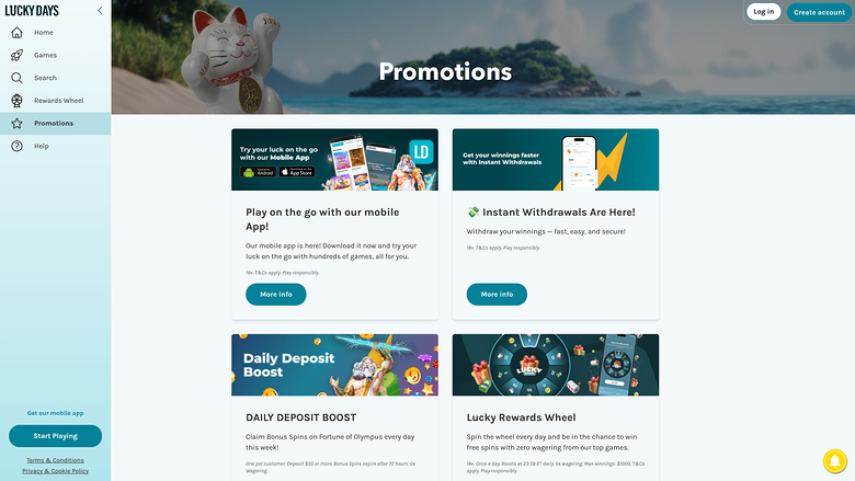 Lucky Days Casino — Promotions page