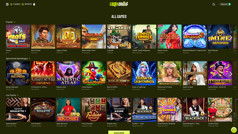 Lucky Jungle — Games lobby