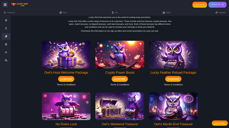 Lucky Owl Club — Promotions page