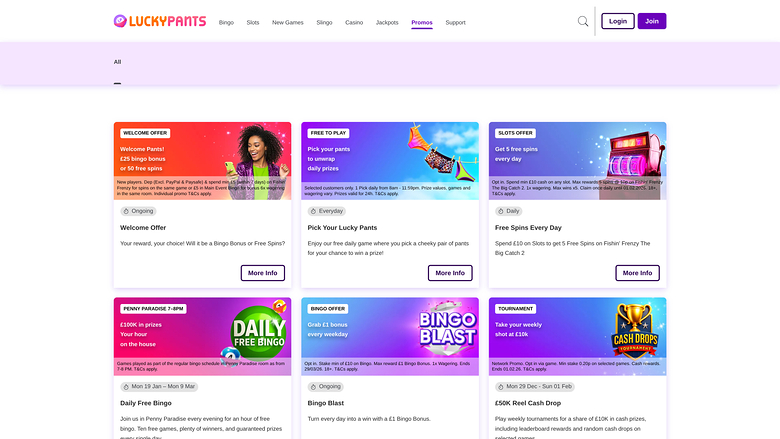 Lucky Pants Bingo — Promotions page